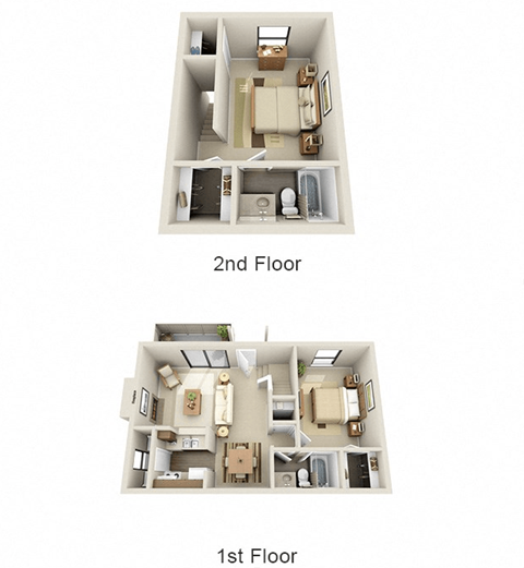 Floor plan for 2 beds, 2 baths, 1032 sqft